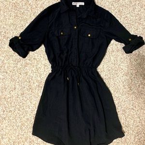 Short black collared shift dress